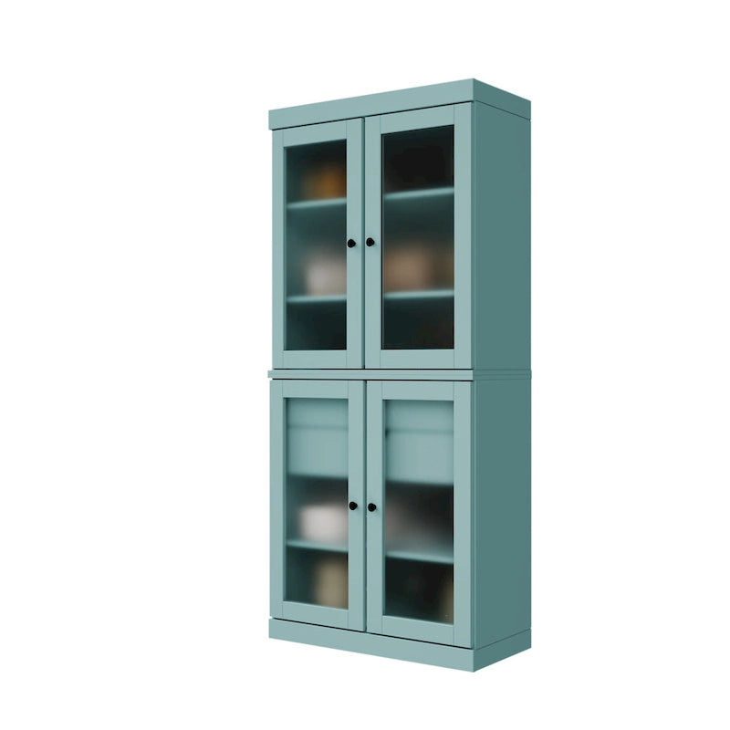 Armoire de cuisine en bois massif avec portes en verre dépoli et 2 tiroirs — Bleu sarcelle / Blanc / Moka / Aqua / Sauge / Jaune / Gris / Vert / Noir