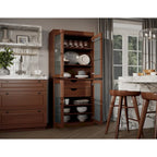 Armoire de cuisine en bois massif avec portes en verre dépoli et 2 tiroirs — Bleu sarcelle / Blanc / Moka / Aqua / Sauge / Jaune / Gris / Vert / Noir