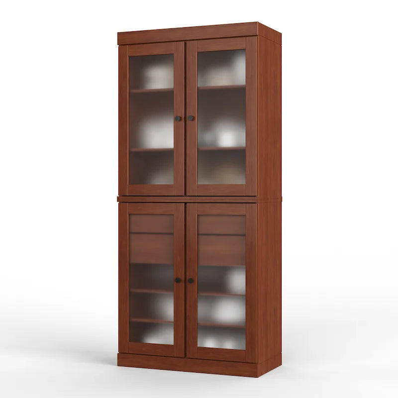 Armoire de cuisine en bois massif avec portes en verre dépoli et 2 tiroirs — Bleu sarcelle / Blanc / Moka / Aqua / Sauge / Jaune / Gris / Vert / Noir