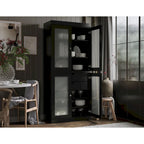 Armoire de cuisine en bois massif avec portes en verre dépoli et 2 tiroirs — Bleu sarcelle / Blanc / Moka / Aqua / Sauge / Jaune / Gris / Vert / Noir