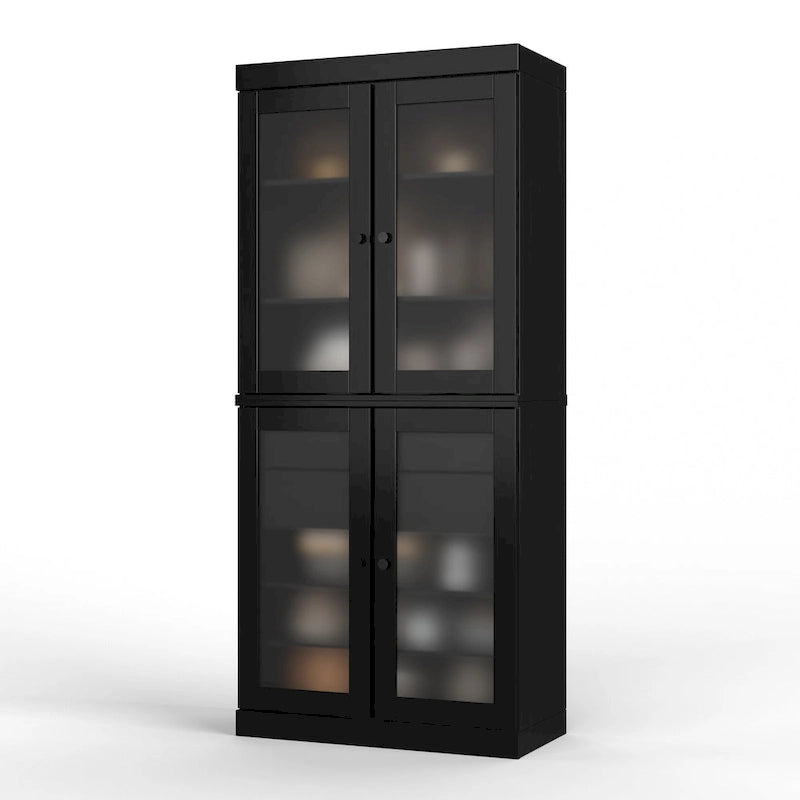 Armoire de cuisine en bois massif avec portes en verre dépoli et 2 tiroirs — Bleu sarcelle / Blanc / Moka / Aqua / Sauge / Jaune / Gris / Vert / Noir