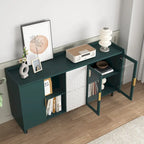 Buffet/Vaisselier Bleu/Vert avec 2 Portes Vitrées & 2 Tiroirs, pour Foyer de 2 Personnes