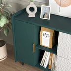 Buffet/Vaisselier Bleu/Vert avec 2 Portes Vitrées & 2 Tiroirs, pour Foyer de 2 Personnes