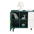 Buffet/Vaisselier Bleu/Vert avec 2 Portes Vitrées & 2 Tiroirs, pour Foyer de 2 Personnes