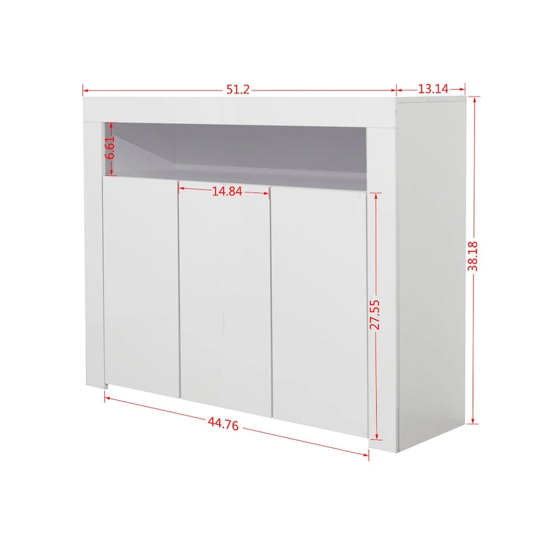 Buffet 3 portes blanc avec lumières LED, pour 1 à 2 personnes