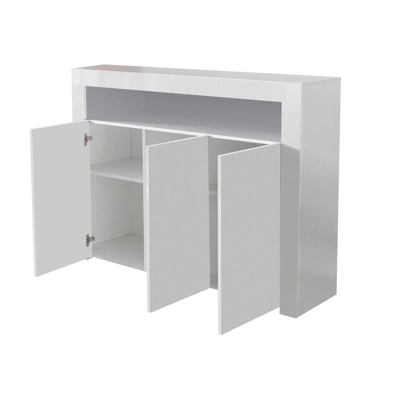 Buffet 3 portes blanc avec lumières LED, pour 1 à 2 personnes