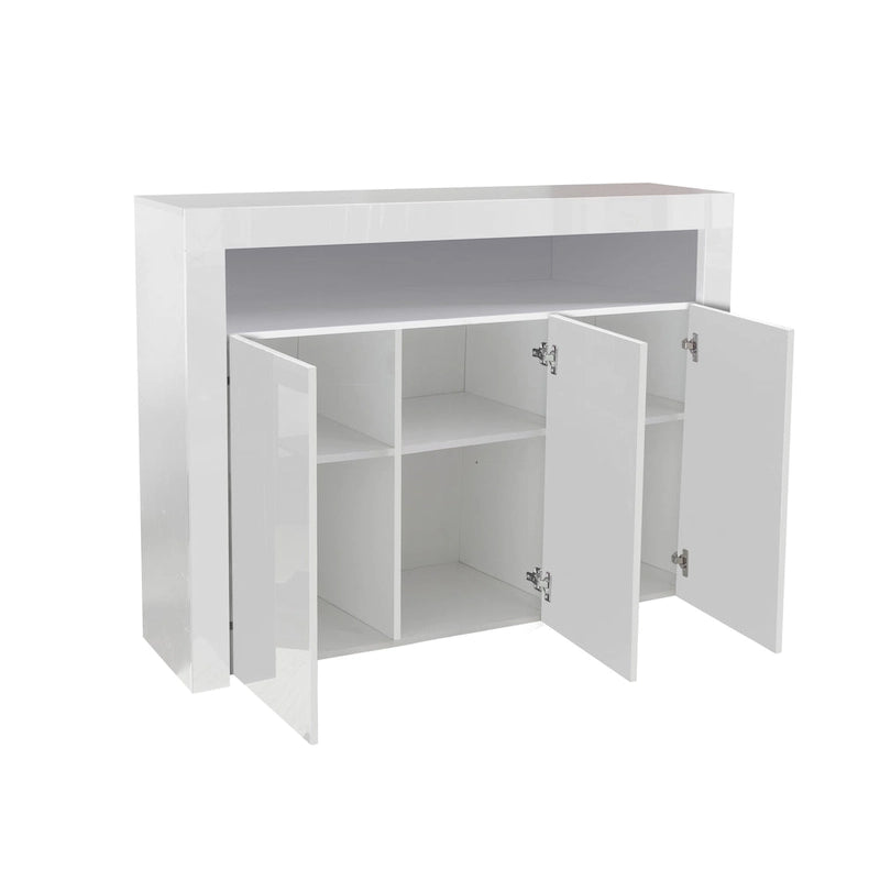 Buffet 3 portes blanc avec lumières LED, pour 1 à 2 personnes