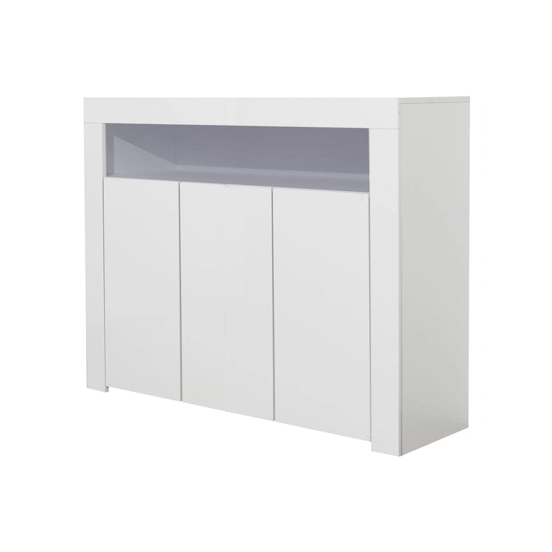 Buffet 3 portes blanc avec lumières LED, pour 1 à 2 personnes