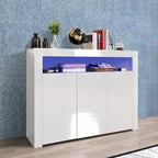 Buffet 3 portes blanc avec lumières LED, pour 1 à 2 personnes