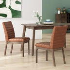 Chaises de salle à manger Mid-Century avec coutures horizontales, lot de 2 – Beige clair / Marron cognac / Gris foncé, structure en noyer, tissu et similicuir