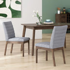 Chaises de salle à manger Mid-Century avec coutures horizontales, lot de 2 – Beige clair / Marron cognac / Gris foncé, structure en noyer, tissu et similicuir