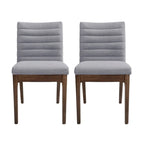Chaises de salle à manger Mid-Century avec coutures horizontales, lot de 2 – Beige clair / Marron cognac / Gris foncé, structure en noyer, tissu et similicuir