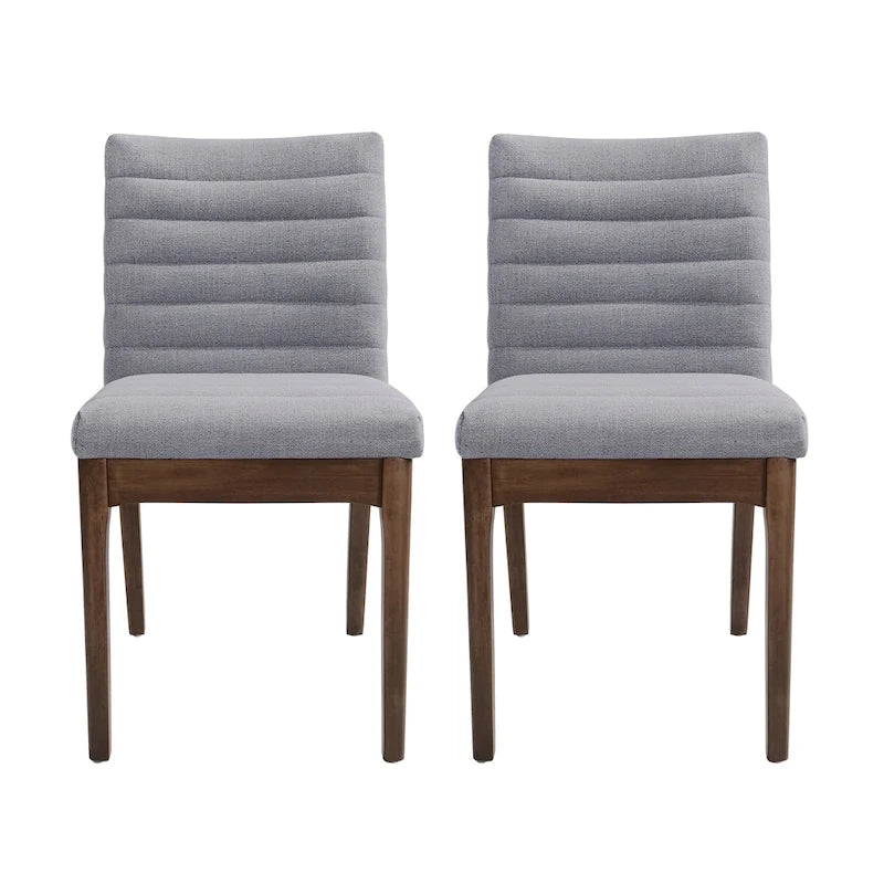 Chaises de salle à manger Mid-Century avec coutures horizontales, lot de 2 – Beige clair / Marron cognac / Gris foncé, structure en noyer, tissu et similicuir