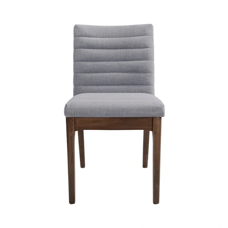 Chaises de salle à manger Mid-Century avec coutures horizontales, lot de 2 – Beige clair / Marron cognac / Gris foncé, structure en noyer, tissu et similicuir