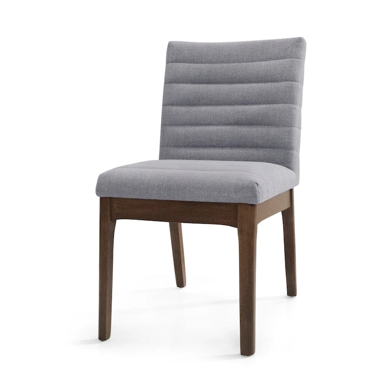 Chaises de salle à manger Mid-Century avec coutures horizontales, lot de 2 – Beige clair / Marron cognac / Gris foncé, structure en noyer, tissu et similicuir