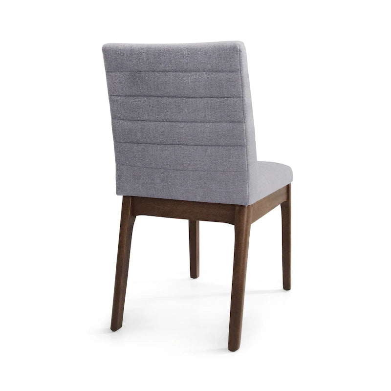 Chaises de salle à manger Mid-Century avec coutures horizontales, lot de 2 – Beige clair / Marron cognac / Gris foncé, structure en noyer, tissu et similicuir