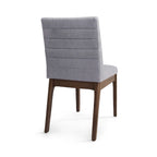 Chaises de salle à manger Mid-Century avec coutures horizontales, lot de 2 – Beige clair / Marron cognac / Gris foncé, structure en noyer, tissu et similicuir