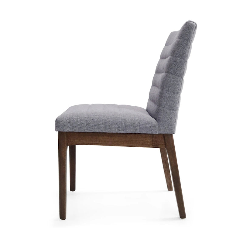 Chaises de salle à manger Mid-Century avec coutures horizontales, lot de 2 – Beige clair / Marron cognac / Gris foncé, structure en noyer, tissu et similicuir