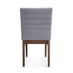 Chaises de salle à manger Mid-Century avec coutures horizontales, lot de 2 – Beige clair / Marron cognac / Gris foncé, structure en noyer, tissu et similicuir