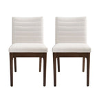 Chaises de salle à manger Mid-Century avec coutures horizontales, lot de 2 – Beige clair / Marron cognac / Gris foncé, structure en noyer, tissu et similicuir