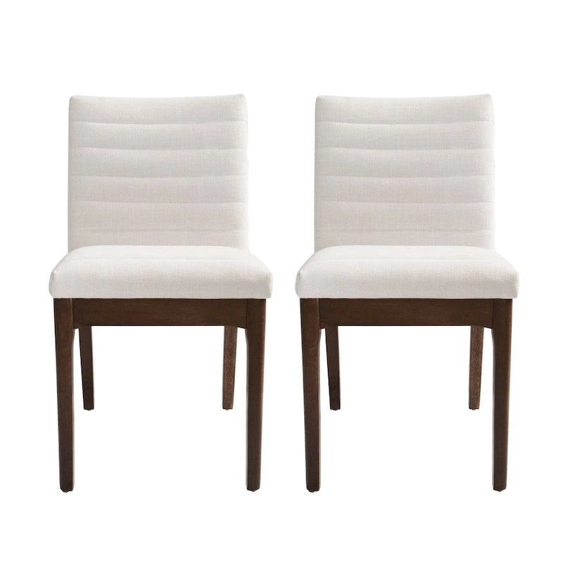 Chaises de salle à manger Mid-Century avec coutures horizontales, lot de 2 – Beige clair / Marron cognac / Gris foncé, structure en noyer, tissu et similicuir