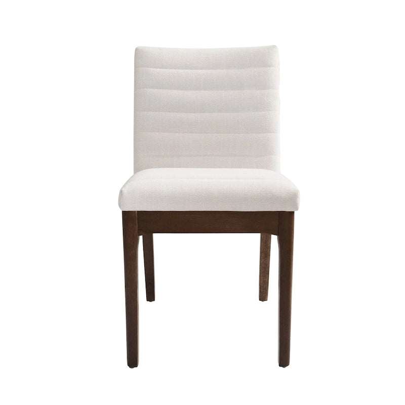 Chaises de salle à manger Mid-Century avec coutures horizontales, lot de 2 – Beige clair / Marron cognac / Gris foncé, structure en noyer, tissu et similicuir