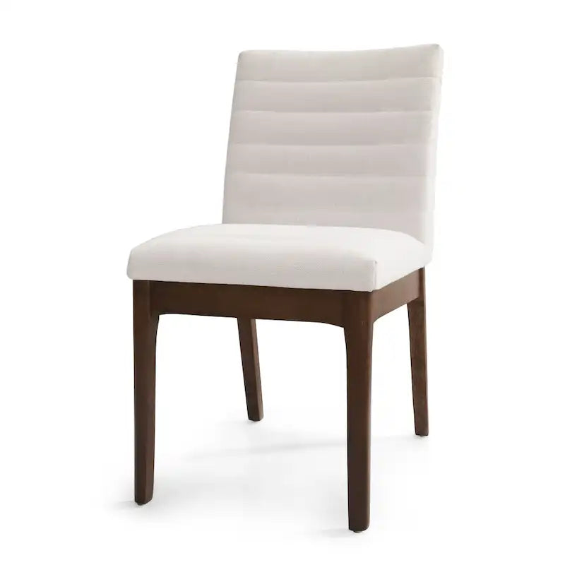 Chaises de salle à manger Mid-Century avec coutures horizontales, lot de 2 – Beige clair / Marron cognac / Gris foncé, structure en noyer, tissu et similicuir