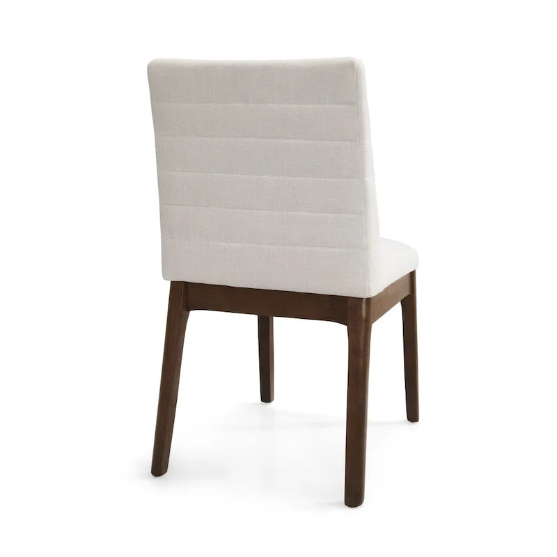 Chaises de salle à manger Mid-Century avec coutures horizontales, lot de 2 – Beige clair / Marron cognac / Gris foncé, structure en noyer, tissu et similicuir