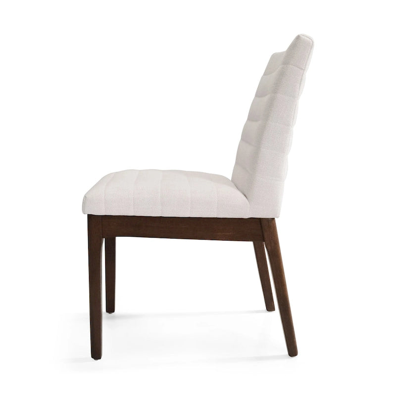 Chaises de salle à manger Mid-Century avec coutures horizontales, lot de 2 – Beige clair / Marron cognac / Gris foncé, structure en noyer, tissu et similicuir