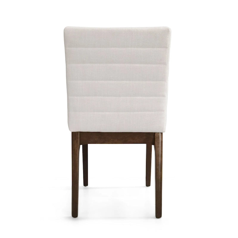 Chaises de salle à manger Mid-Century avec coutures horizontales, lot de 2 – Beige clair / Marron cognac / Gris foncé, structure en noyer, tissu et similicuir