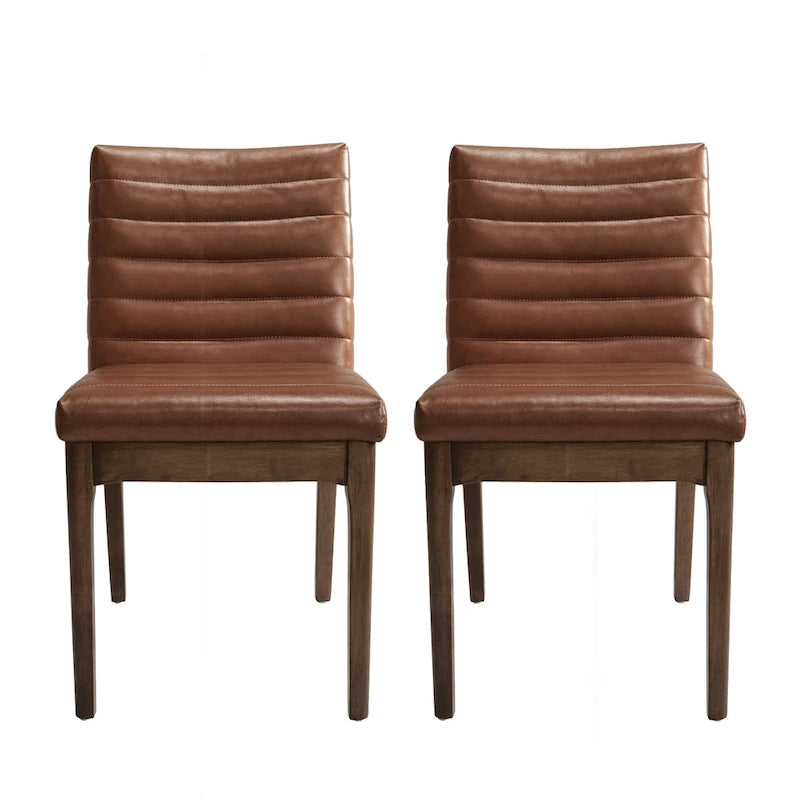 Chaises de salle à manger Mid-Century avec coutures horizontales, lot de 2 – Beige clair / Marron cognac / Gris foncé, structure en noyer, tissu et similicuir