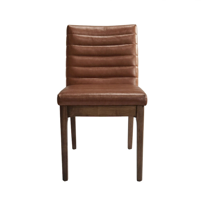 Chaises de salle à manger Mid-Century avec coutures horizontales, lot de 2 – Beige clair / Marron cognac / Gris foncé, structure en noyer, tissu et similicuir