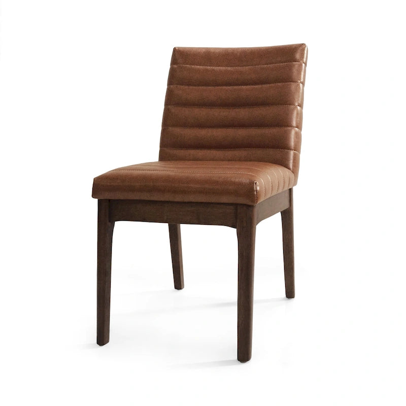 Chaises de salle à manger Mid-Century avec coutures horizontales, lot de 2 – Beige clair / Marron cognac / Gris foncé, structure en noyer, tissu et similicuir
