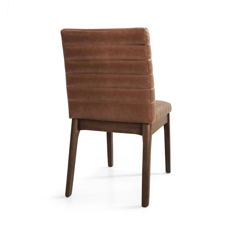 Chaises de salle à manger Mid-Century avec coutures horizontales, lot de 2 – Beige clair / Marron cognac / Gris foncé, structure en noyer, tissu et similicuir