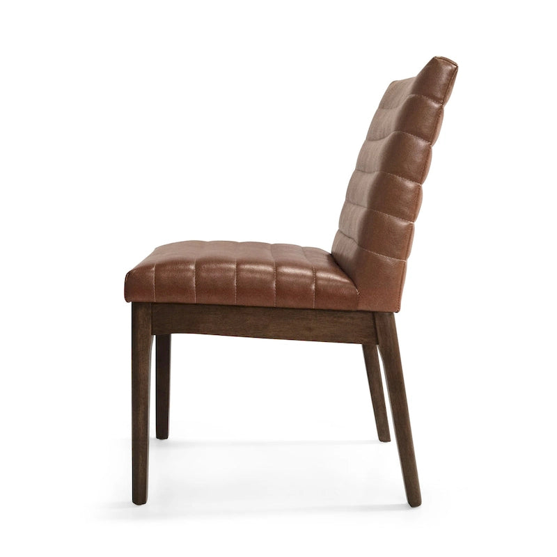 Chaises de salle à manger Mid-Century avec coutures horizontales, lot de 2 – Beige clair / Marron cognac / Gris foncé, structure en noyer, tissu et similicuir