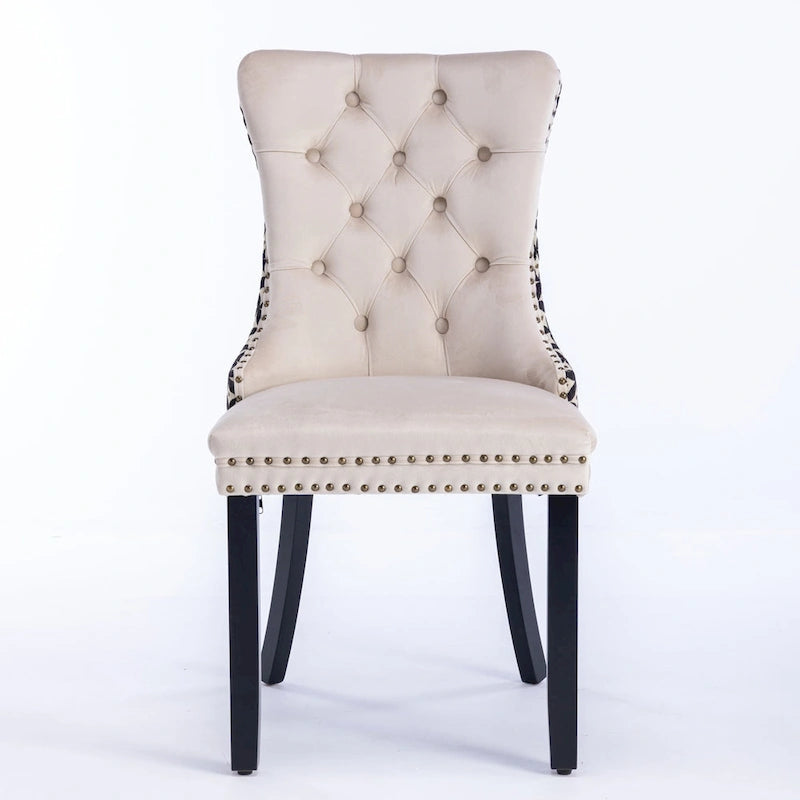 Chaise de salle à manger en velours noir / beige, style Mid-Century, lot de 2