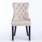 Chaise de salle à manger en velours noir / beige, style Mid-Century, lot de 2