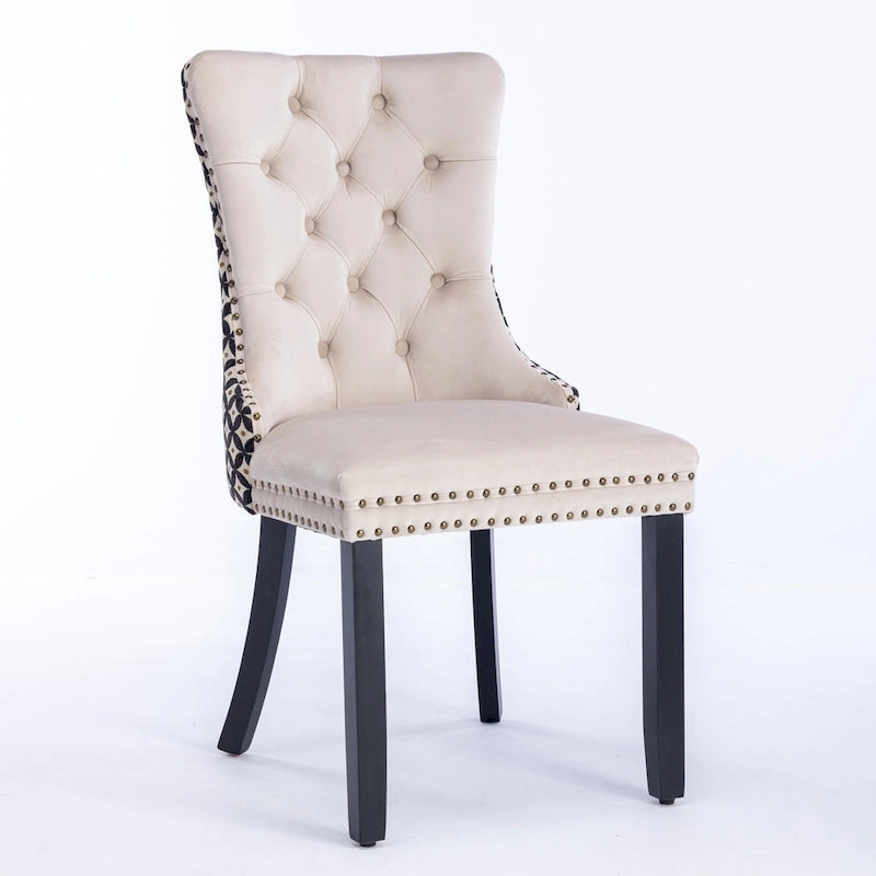 Chaise de salle à manger en velours noir / beige, style Mid-Century, lot de 2