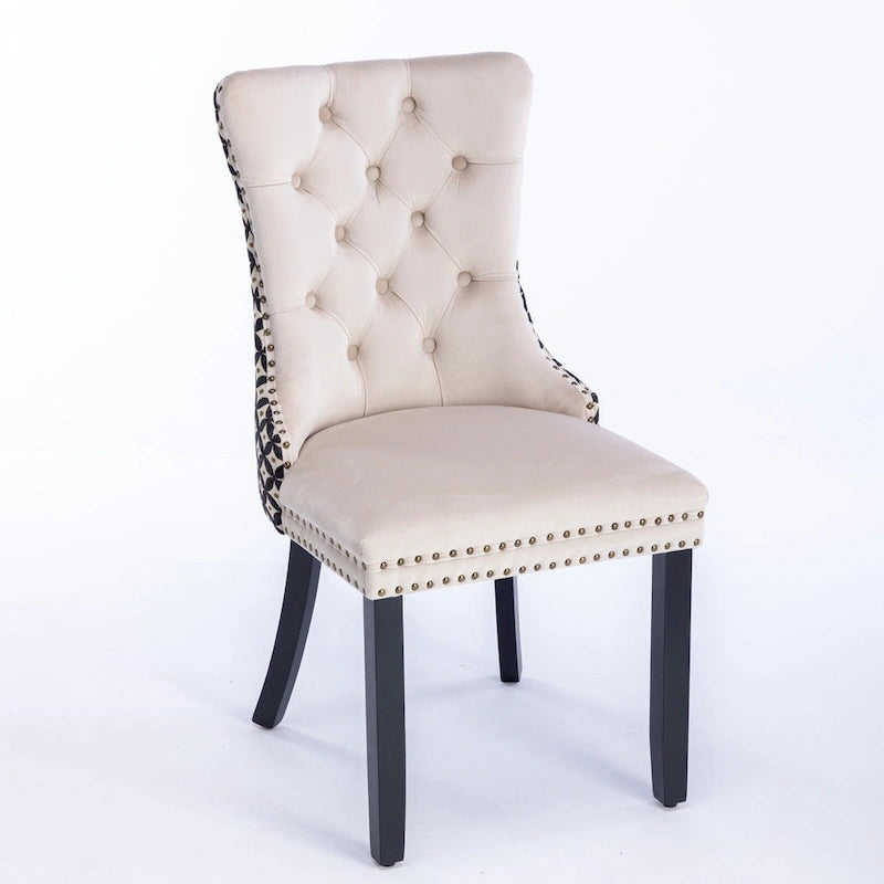 Chaise de salle à manger en velours noir / beige, style Mid-Century, lot de 2