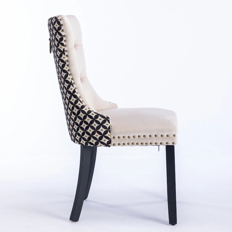 Chaise de salle à manger en velours noir / beige, style Mid-Century, lot de 2