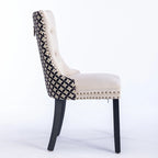 Chaise de salle à manger en velours noir / beige, style Mid-Century, lot de 2