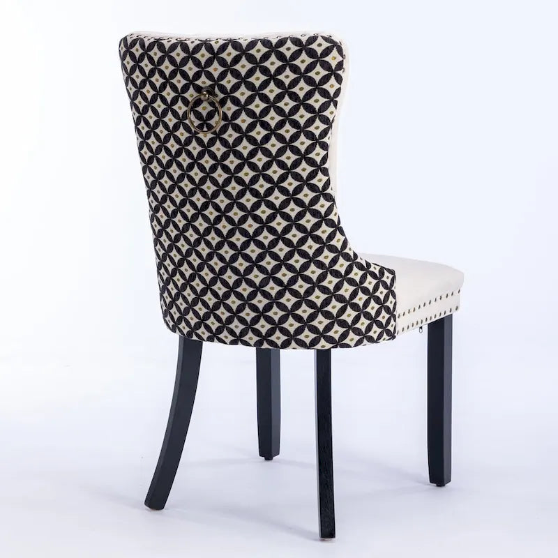 Chaise de salle à manger en velours noir / beige, style Mid-Century, lot de 2