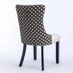 Chaise de salle à manger en velours noir / beige, style Mid-Century, lot de 2