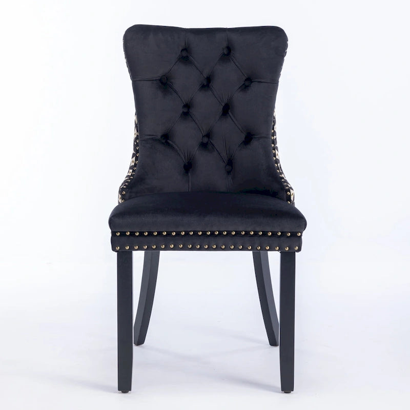 Chaise de salle à manger en velours noir / beige, style Mid-Century, lot de 2