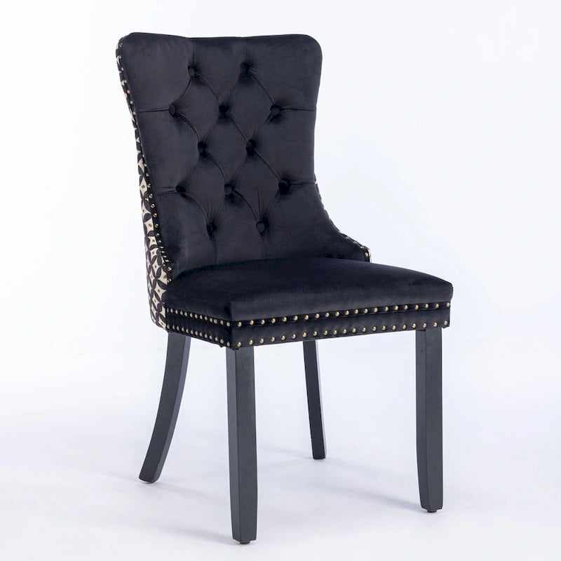 Chaise de salle à manger en velours noir / beige, style Mid-Century, lot de 2