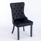 Chaise de salle à manger en velours noir / beige, style Mid-Century, lot de 2