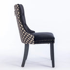 Chaise de salle à manger en velours noir / beige, style Mid-Century, lot de 2