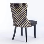 Chaise de salle à manger en velours noir / beige, style Mid-Century, lot de 2