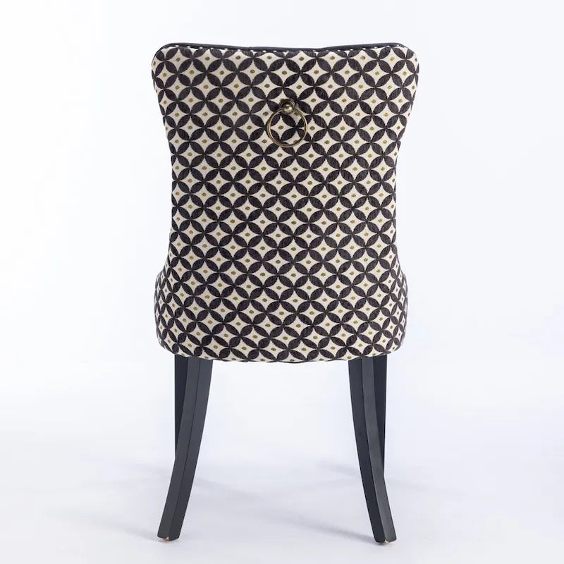 Chaise de salle à manger en velours noir / beige, style Mid-Century, lot de 2