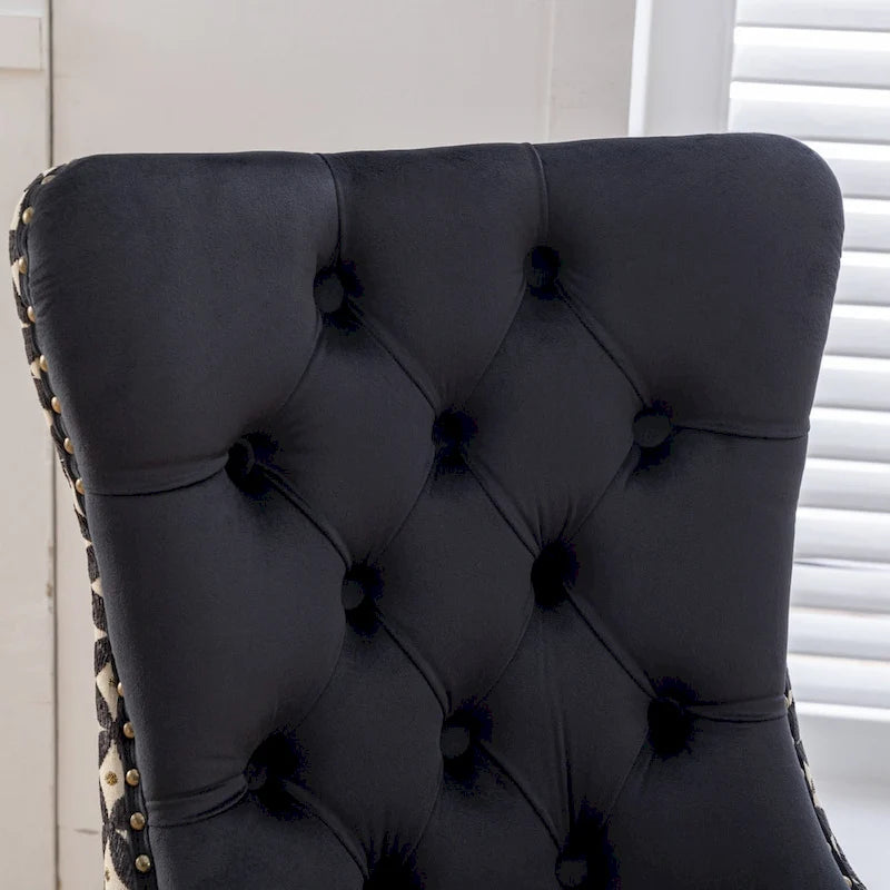 Chaise de salle à manger en velours noir / beige, style Mid-Century, lot de 2